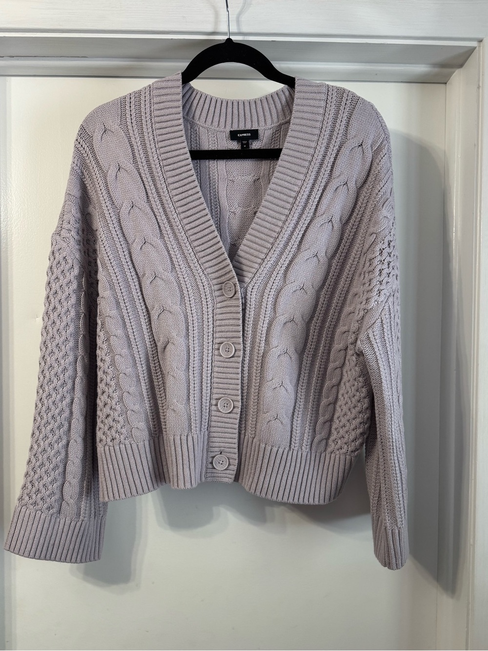 Express Cable-Knit Button Cardigan - Light Lavender